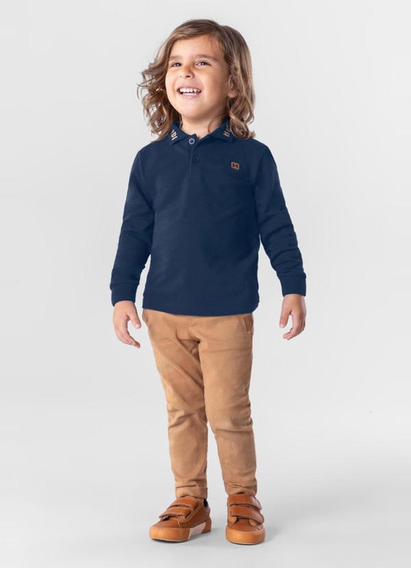 Polo Manga Longa Infantil Menino Azul