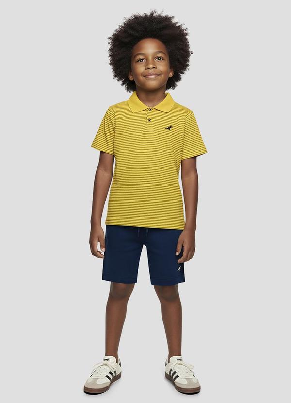 Polo Meia Malha Trabalhada Listrada Amarelo