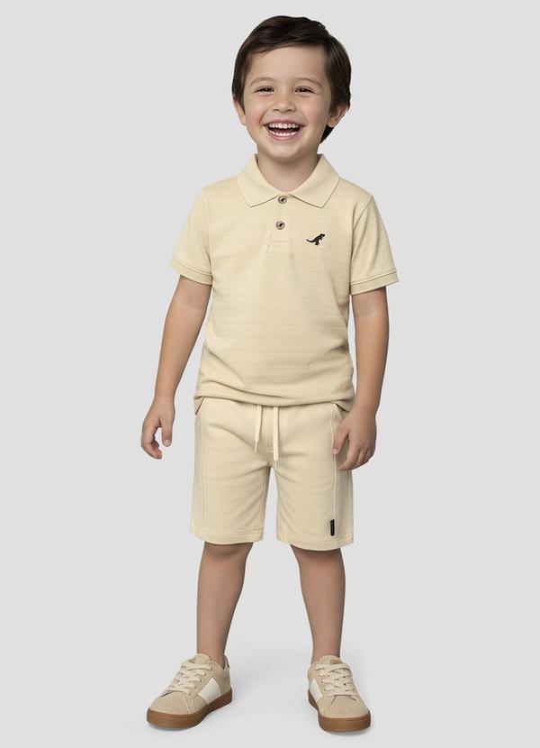 Polo Menino Meia Malha Trabalhada Striped Bege