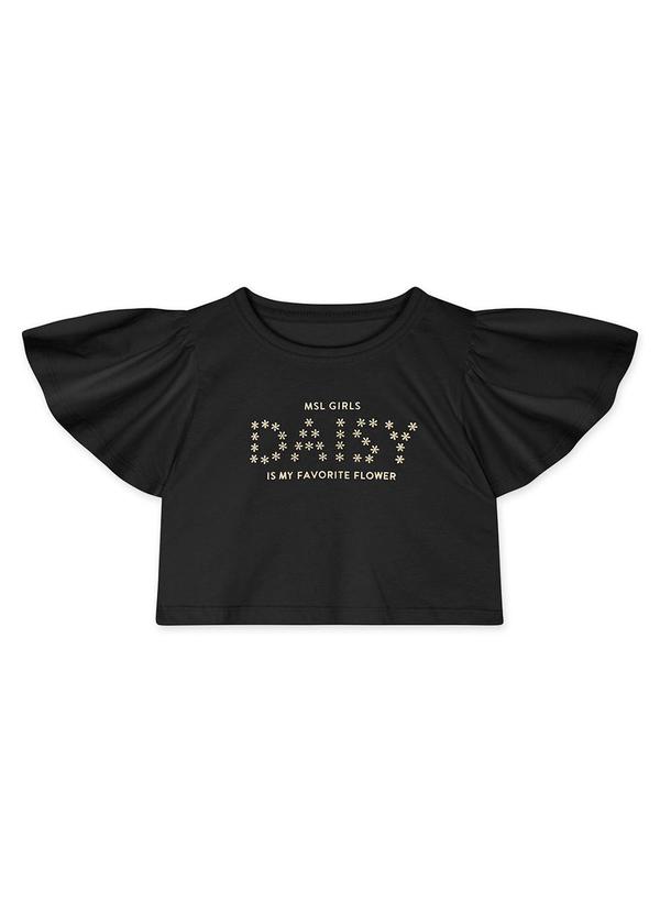 Vista 2 Blusa Cropped Manga Curta Infantil Preto Marisol Marisol