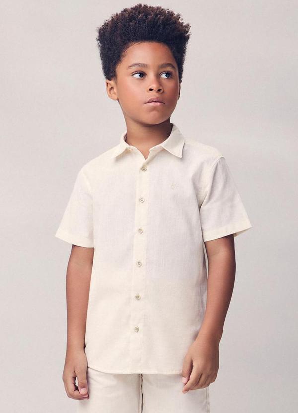 Camisa Casual Bordada Bege