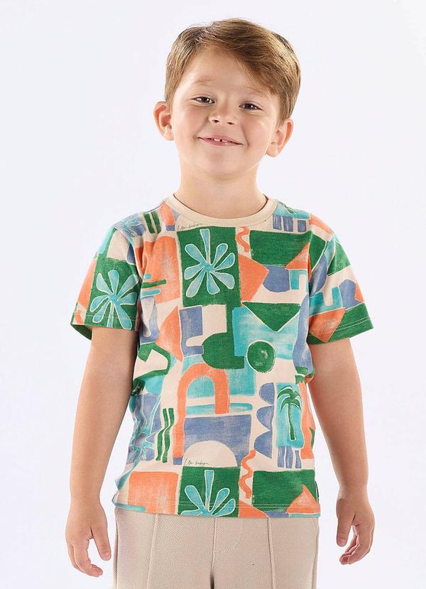 Camiseta Algodão Estampa Abstrata Verde