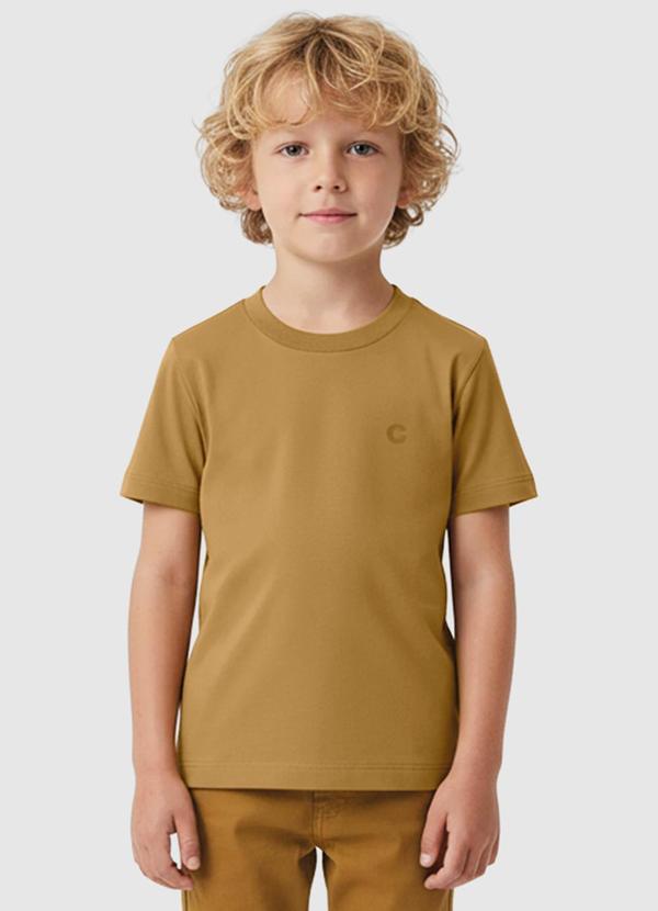Camiseta Básica com Bordado Amarelo Mostarda