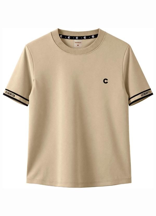 Camiseta Básica com Bordado em Malha Cáqui