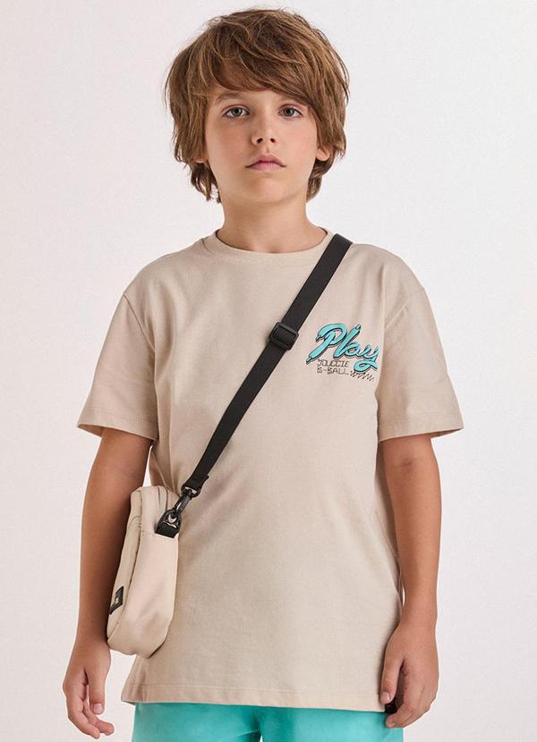 Camiseta Bege Básica Estampada Cru