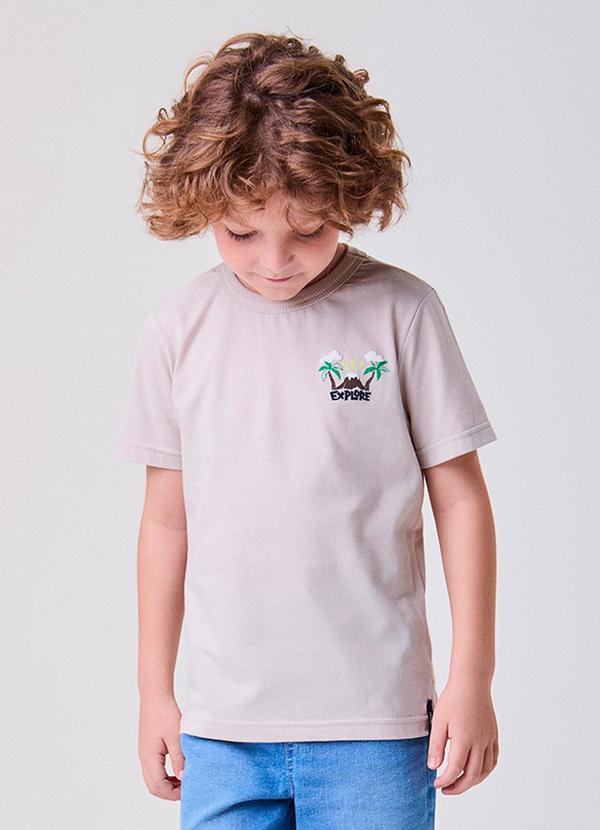 Camiseta Bege com Estampa Tropical Bege