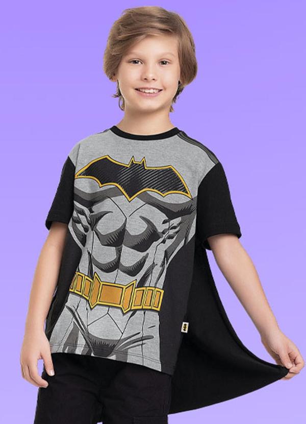 Vista 2 Camiseta C/Capa Batman Preto Fakini Kids Fakini Kids