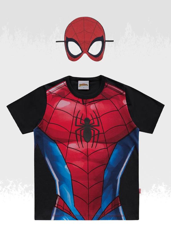 Vista 2 Camiseta C/Mascara Spider-Man Preto Fakini Kids Fakini Kids