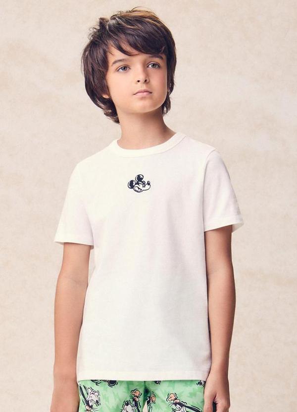 Camiseta com Bordado do Mickey Branco
