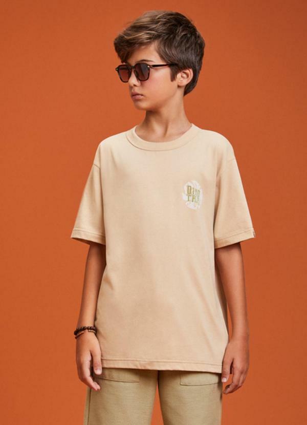 Camiseta com Estampa Dino Trip Bege