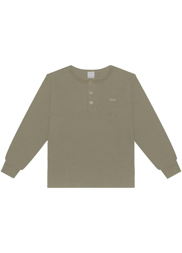 Camiseta de Mangas Longas com Botões Verde
