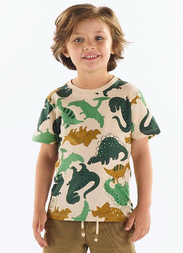 Camiseta Dino Algodão Infantil Bege