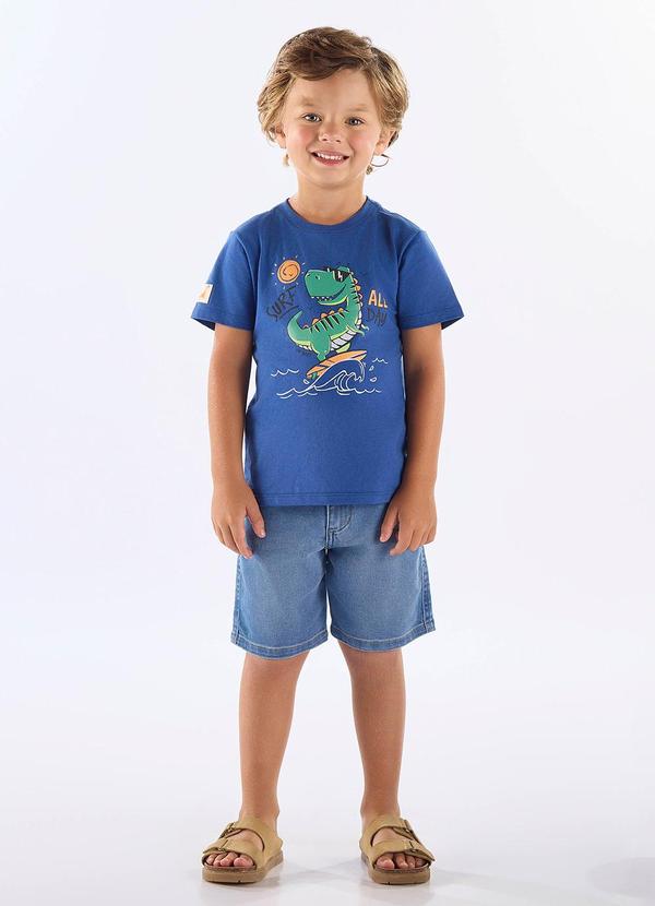 Camiseta Dinossauro em Algodão Azul