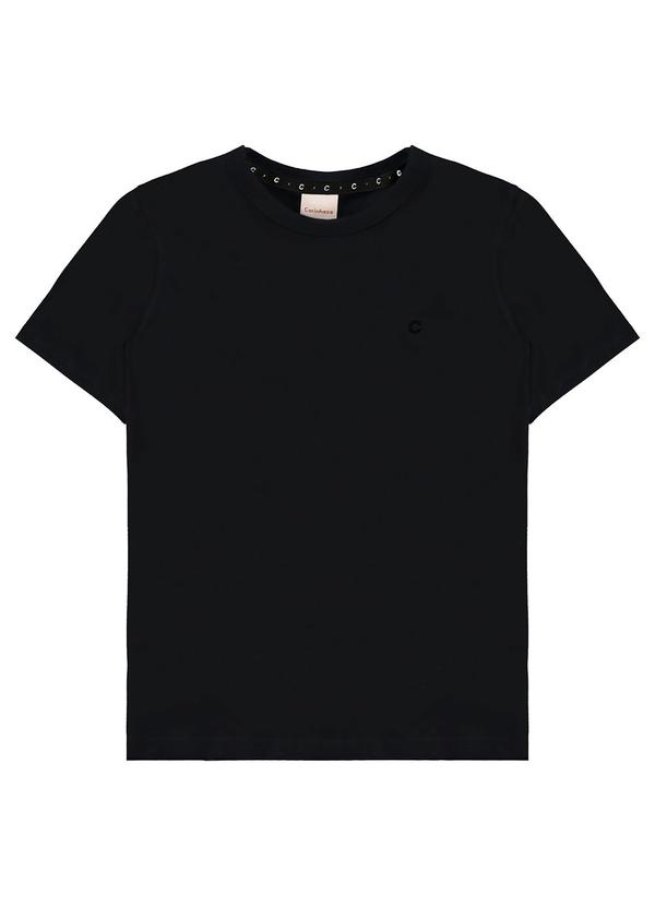 Camiseta em Malha com Bordado Preto