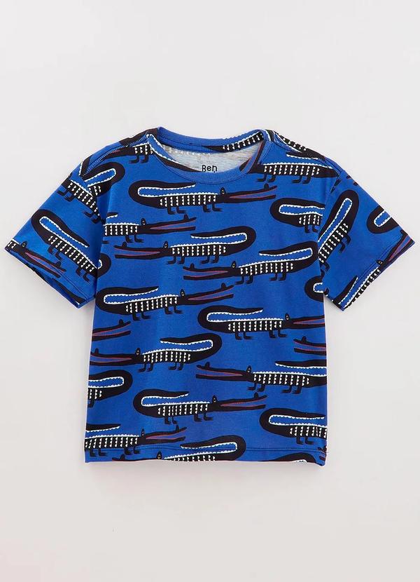 Camiseta em Malha de Algodão Jacarudo Azul