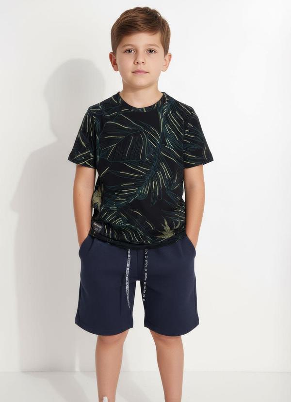 Camiseta em Malha Estampada Preto