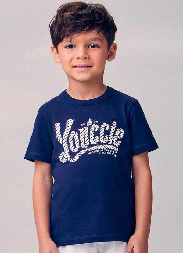Camiseta Estampa em Puff Marinho