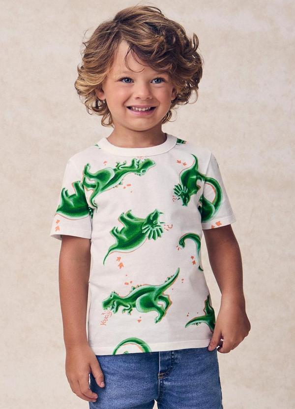 Camiseta Estampada de Dinossauros Branco