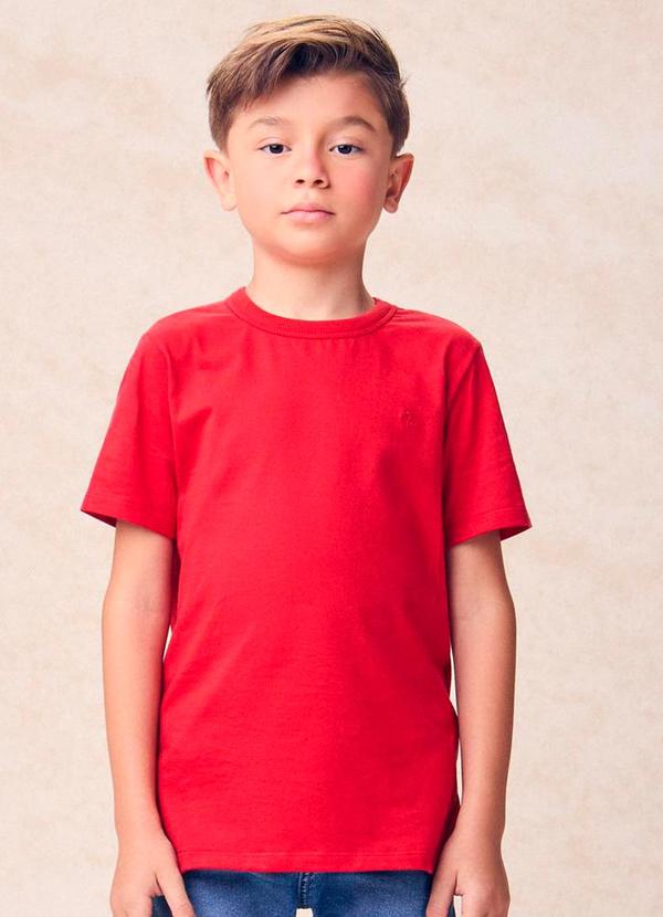 Camiseta Infantil Básica com Bordado Vermelho
