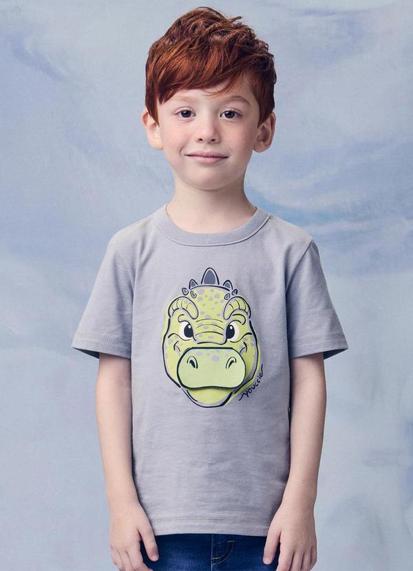 Camiseta Infantil com Estampa de Dino Cinza