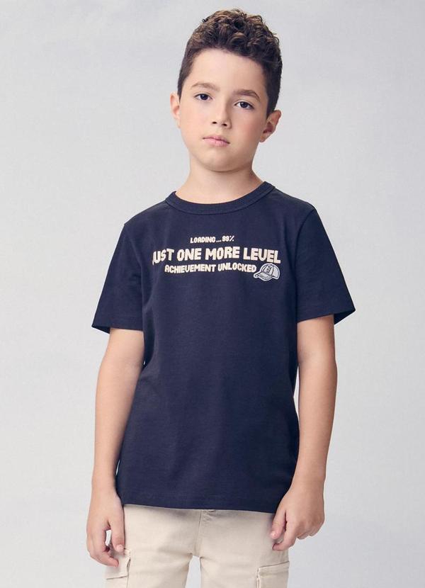Camiseta Infantil Manga Curta Estampada Preto