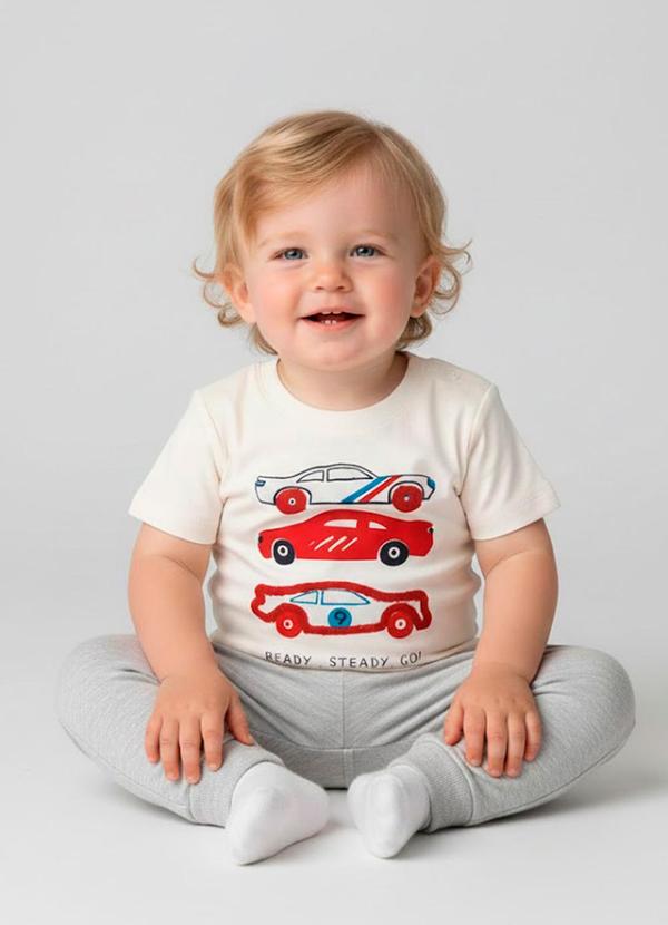Camiseta Infantil Masculina Carros Bege