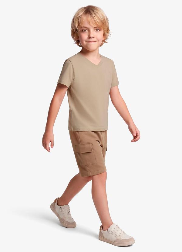 Camiseta Infantil Masculina Meia Malha Bege