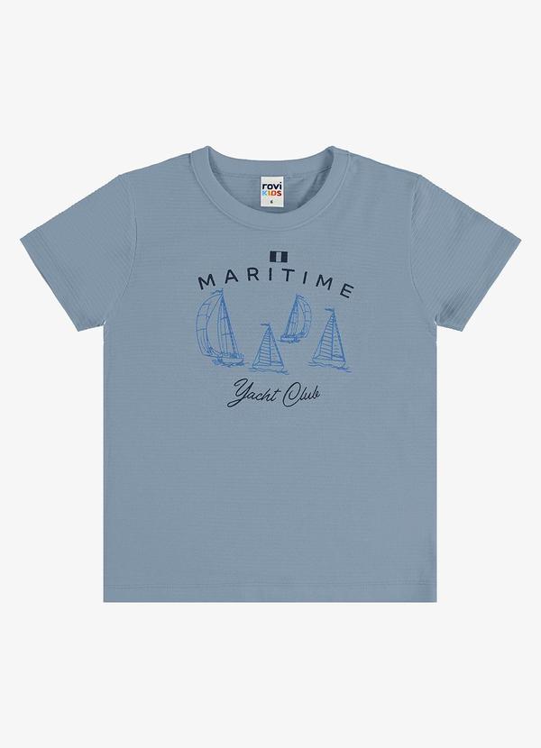 Camiseta Infantil Meia Malha com Estampa Azul