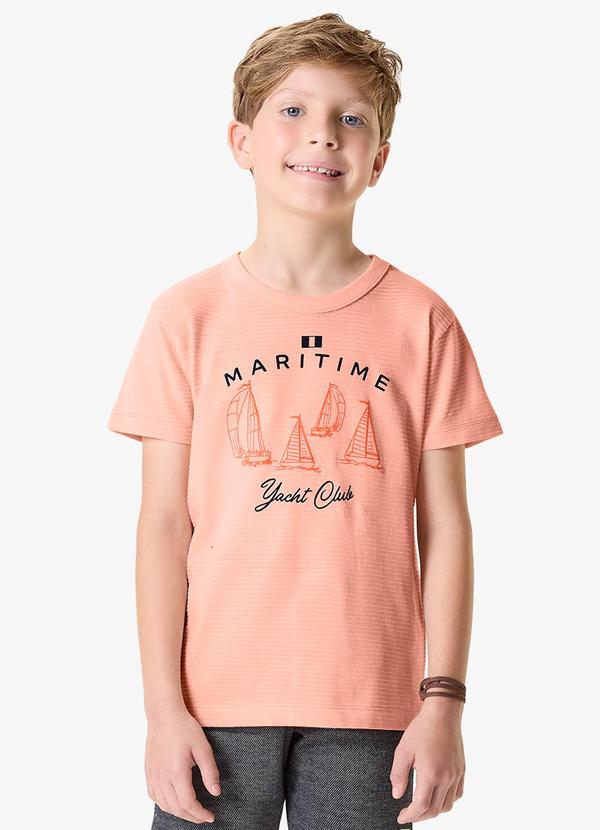 Camiseta Infantil Meia Malha com Estampa Rosa