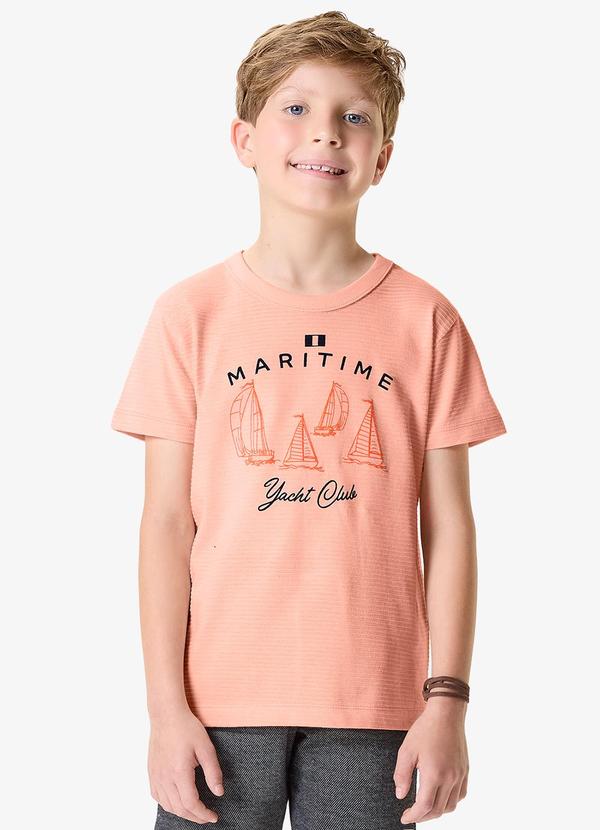 Camiseta Infantil Meia Malha com Estampa Rosa
