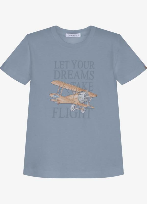 Camiseta Infantil Meia Malha e Estampa Azul