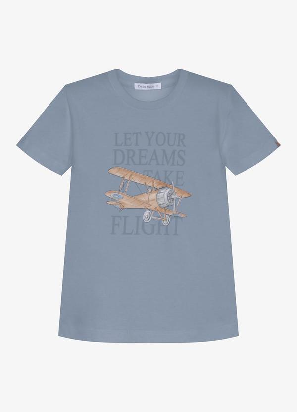 Camiseta Infantil Meia Malha e Estampa Azul