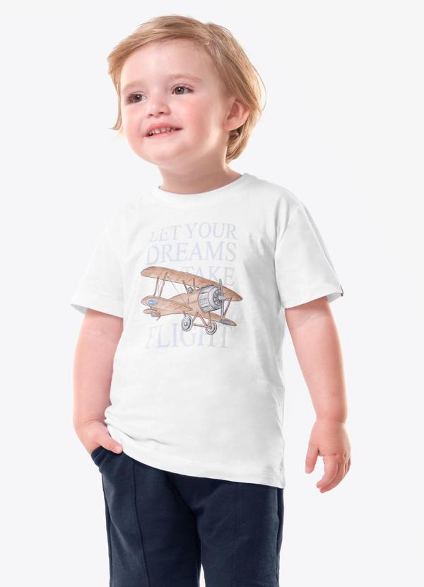 Camiseta Infantil Meia Malha e Estampa Branco