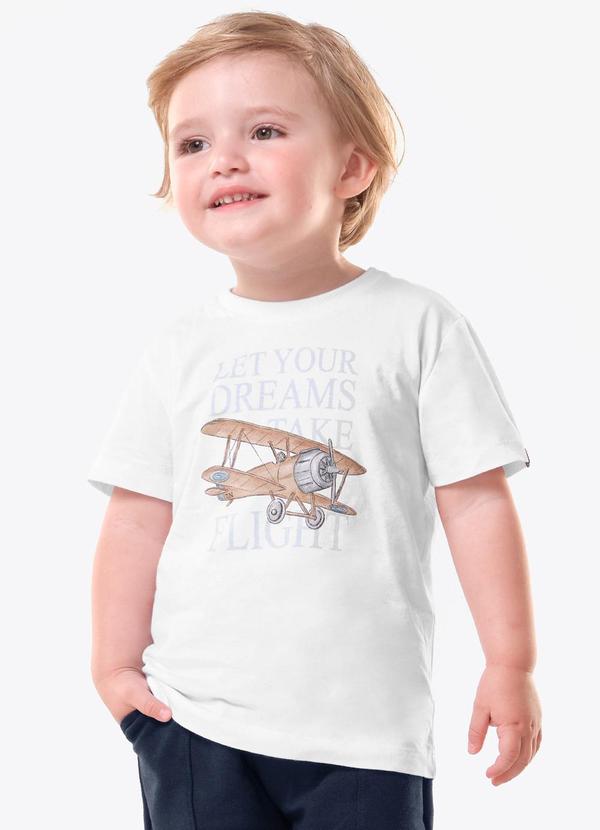 Camiseta Infantil Meia Malha e Estampa Branco