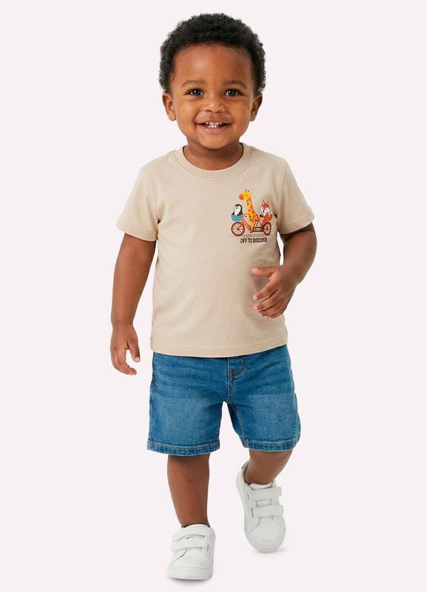 Camiseta Infantil Menino Animais Bege