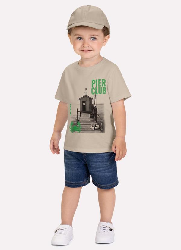 Camiseta Infantil Menino Bordado Bege