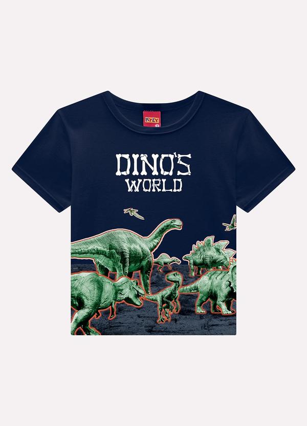 Camiseta Infantil Menino Dinossauro Azul Marinho
