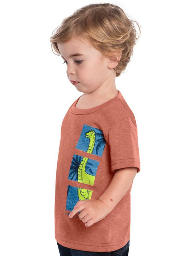 Vista 2 Camiseta Infantil Menino Dinossauro Laranja Kyly Kyly