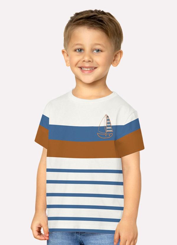 Camiseta Infantil Menino em Bordado Branco