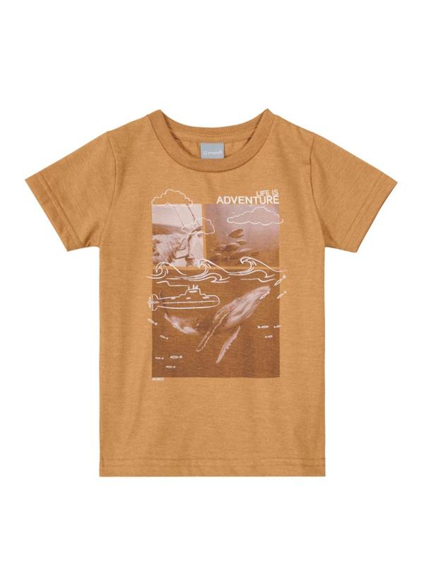 Vista 2 Camiseta Infantil Menino em Malha Mercla Marrom Brandili Mundi Brandili Mundi