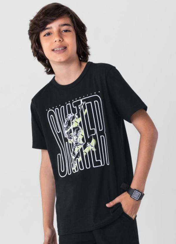 Vista 2 Camiseta Infantil Menino em Malha Preto