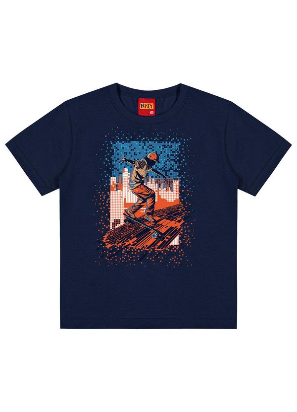 Vista 2 Camiseta Infantil Menino Estampada Azul Marinho Kyly Kyly
