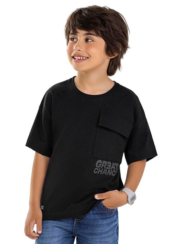 Camiseta Infantil Menino Manga Ampla Preto
