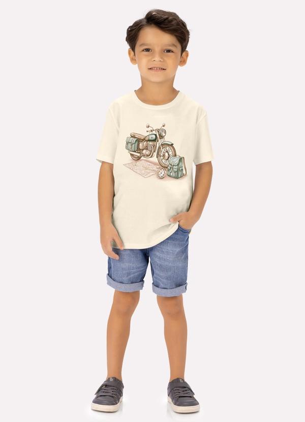 Camiseta Infantil Menino Moto Bege