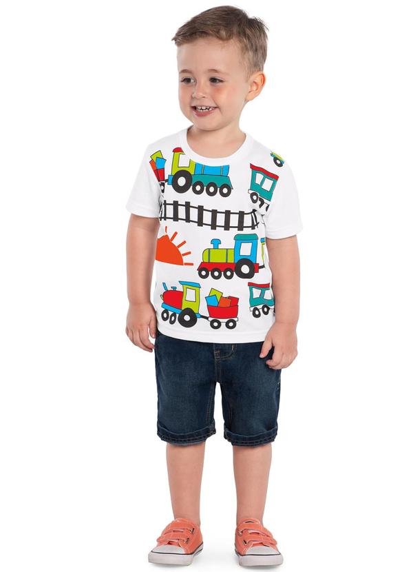 Vista 2 Camiseta Infantil Menino Trenzinho Branco Kyly Kyly