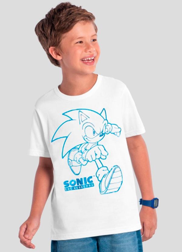 Camiseta Infantil Metalizada do Sonic Branco