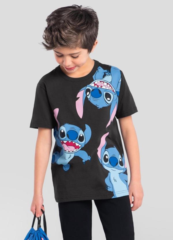 Vista 2 Camiseta Infantil Stitch com Bolsa Cinza Brandili Brandili