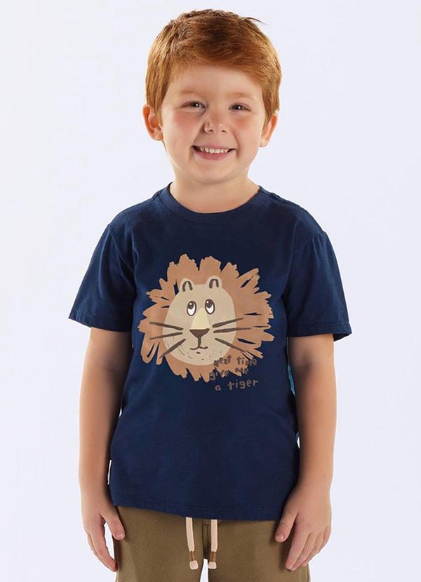 Camiseta Leão Algodão Infantil Azul