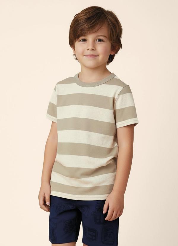 Camiseta Listrada em Malha Taupe