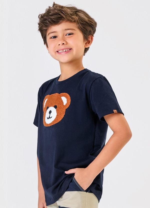 Camiseta Masculina Infantil Bordado Azul